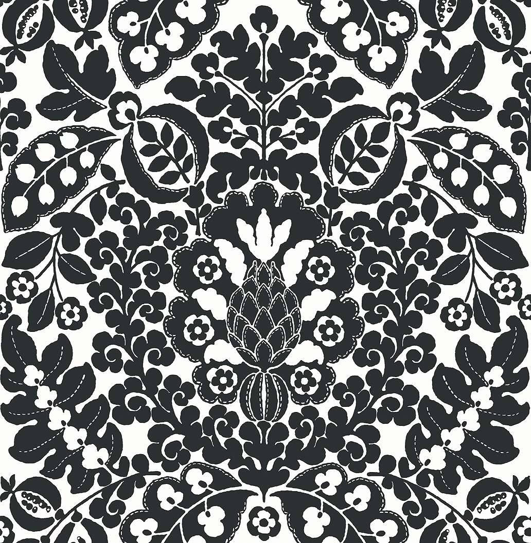 Dekor tapéta fekete színű gyümölcs damaszt mintával