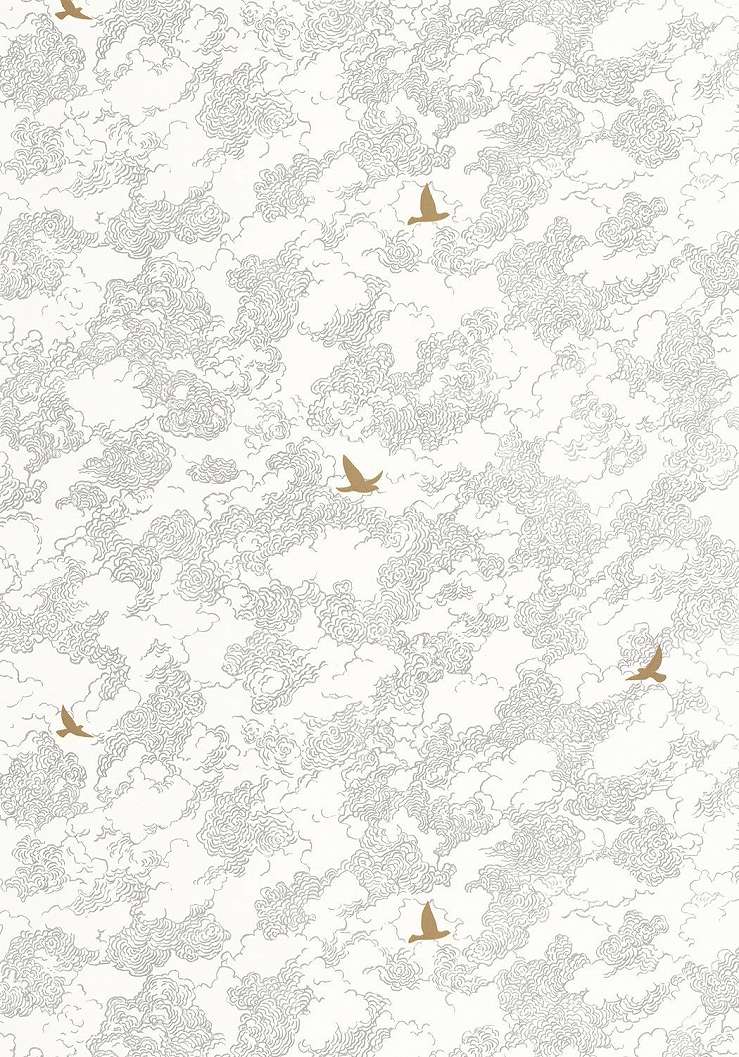 Dekor tapéta felhők és maradak mintával fényes arany és szürke színben