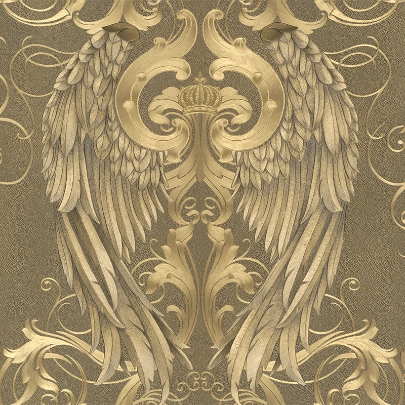 Dekor tapéta fémes arany angyalszárny és korona mintás tapéta