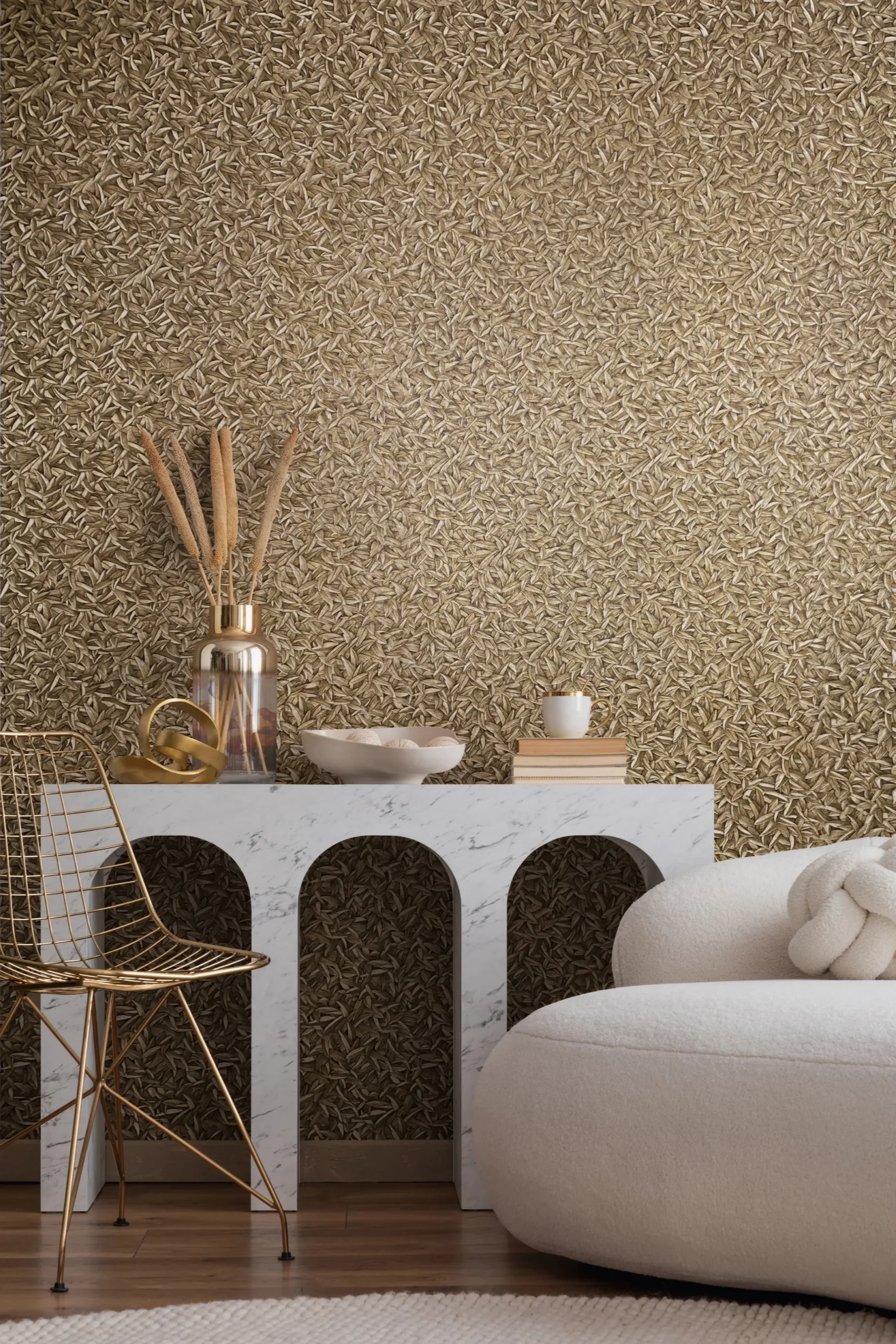 Dekor tapéta fémes arany levél mintás tapéta