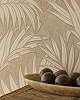 Dekor tapéta fényes beige és tópszínű kókusz pálmafa leveles mintával
