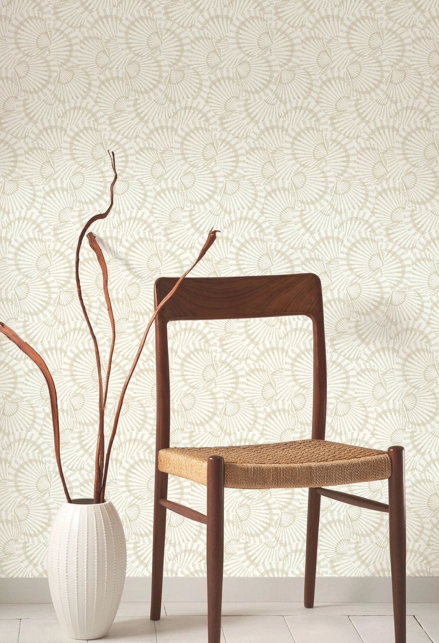 Dekor tapéta fésűkagyló mintával homokkő színben