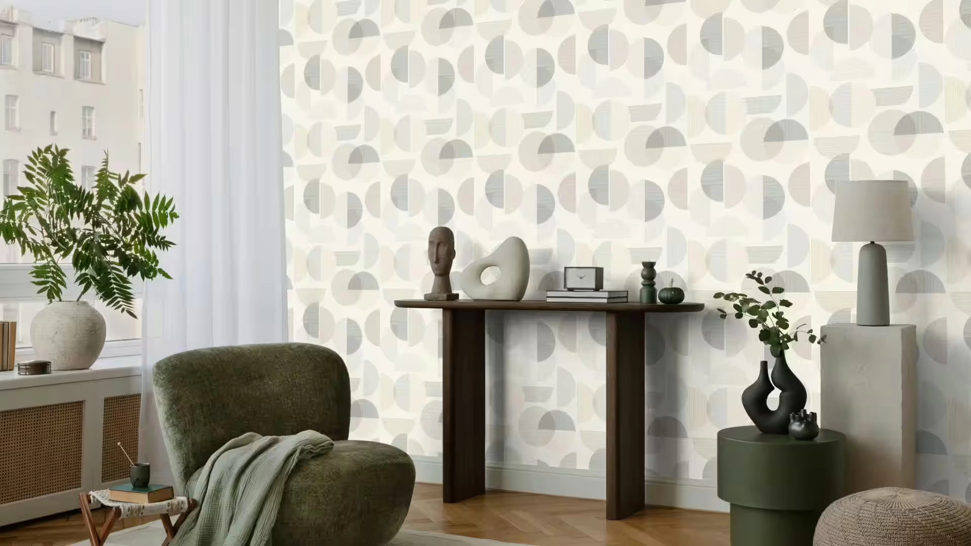 Dekor tapéta geometriai mintával beige és sötétszürke színben