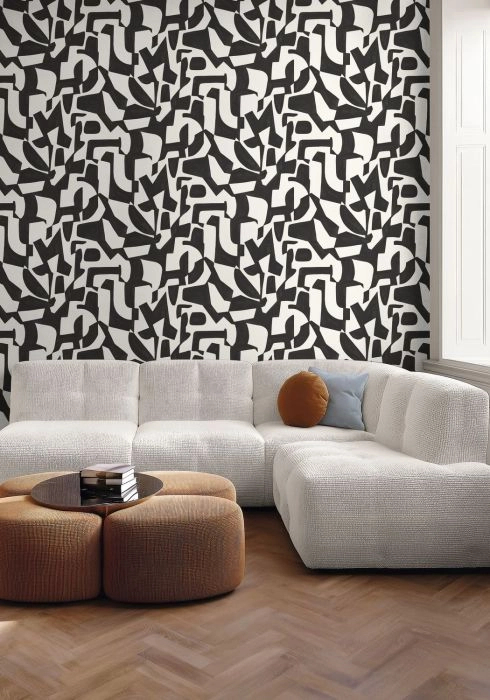 Dekor tapéta geometrikus absztrakt mintával fekete és fehér színben