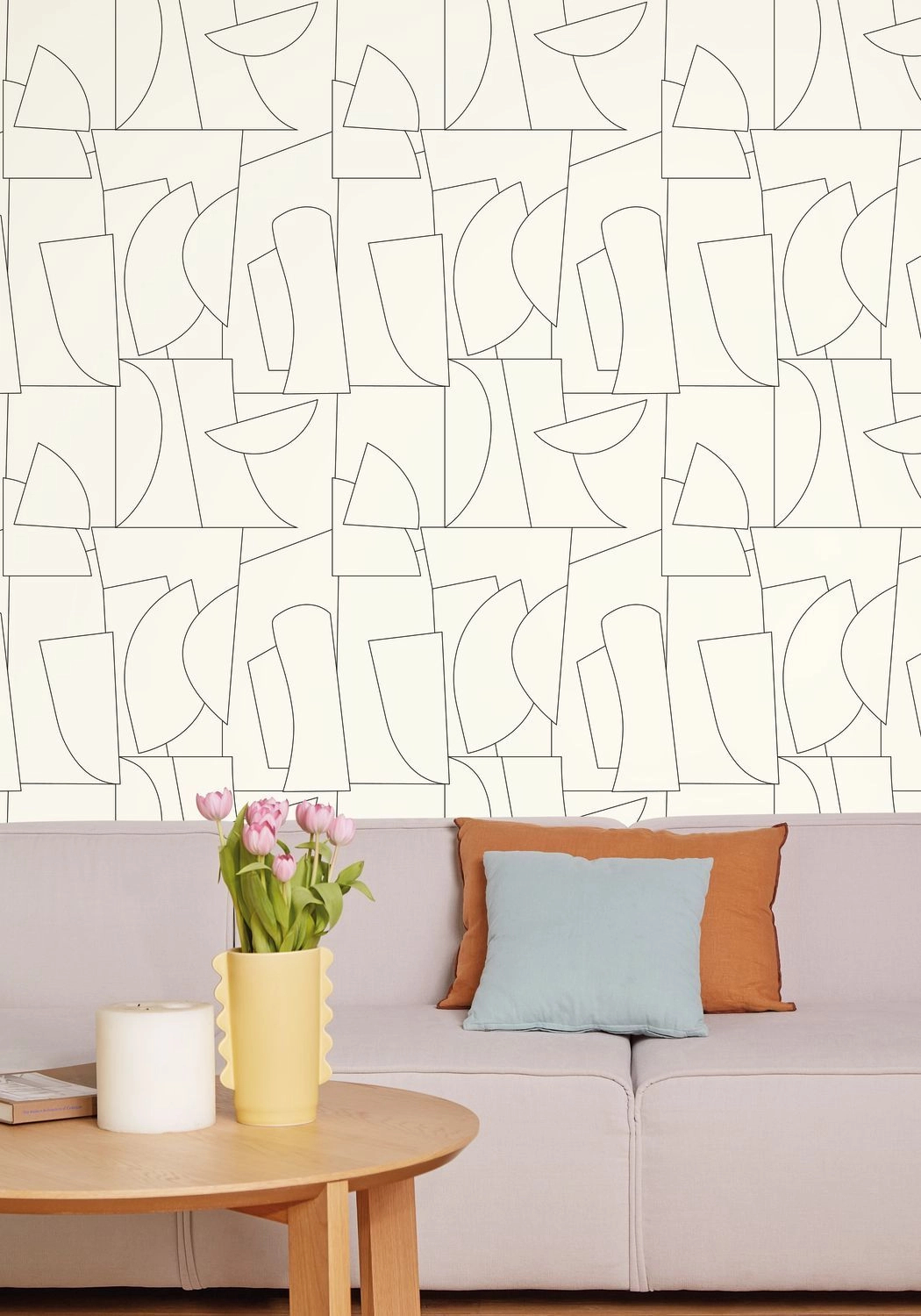 Dekor tapéta geometrikus absztrakt mintával fekete és krém színben