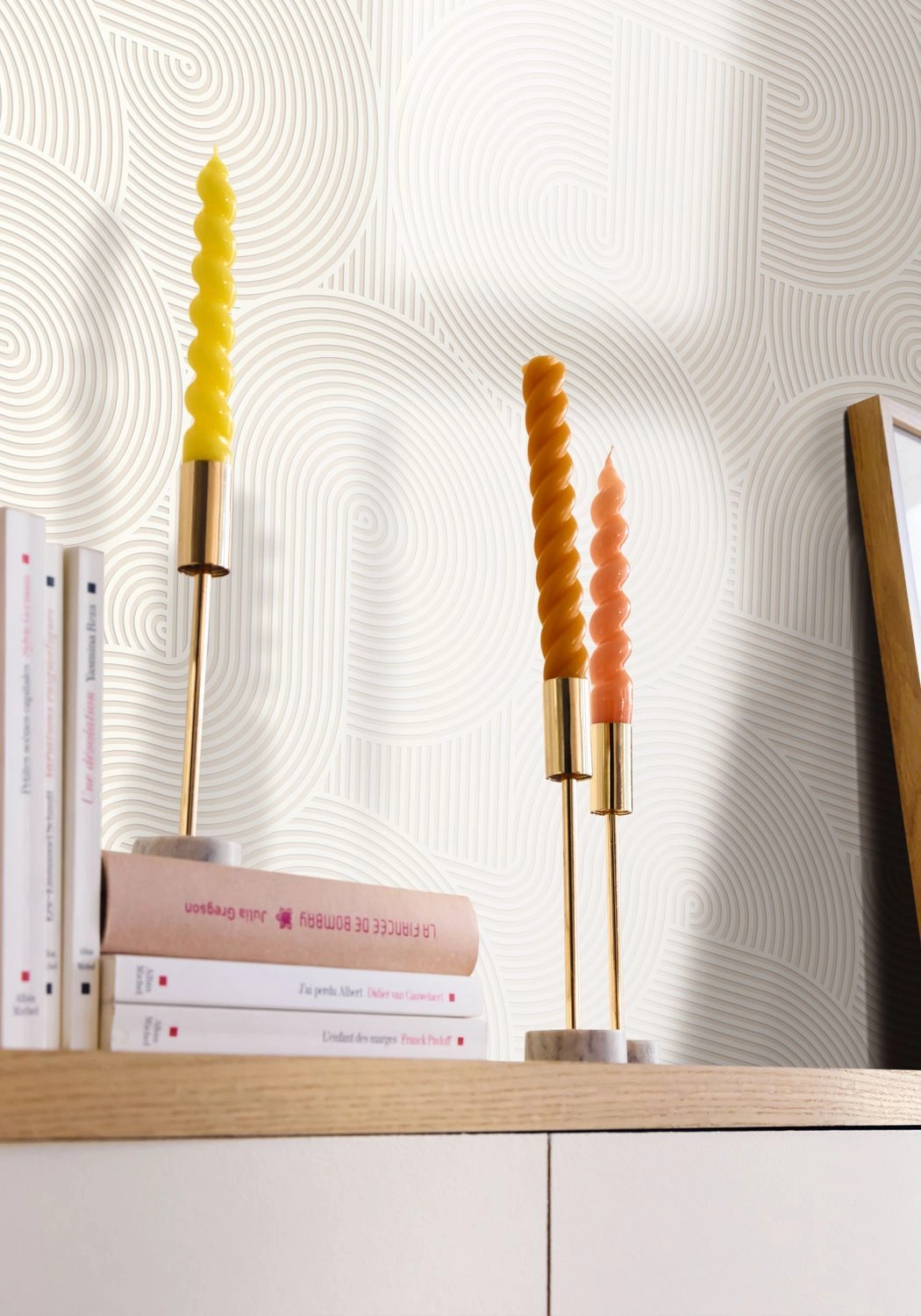 Dekor tapéta geometrikus íves szövet mintával fehér és krém színben