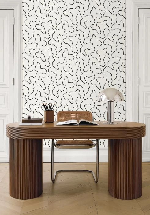 Dekor tapéta geometrikus labirintus mintával fekete és fehér színben