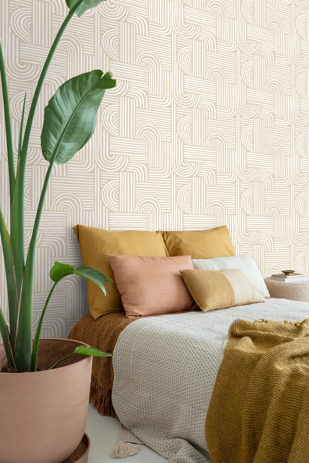 Dekor tapéta geometrikus mintás homok színben