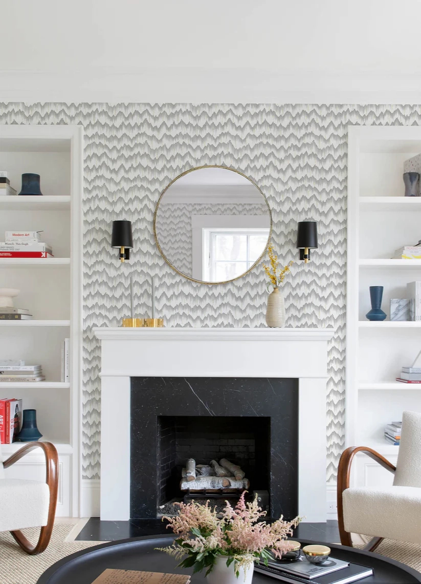 Dekor tapéta geometrikus rajzolt hullám mintával szürke és fényes arany színben