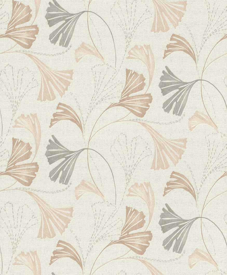 Dekor tapéta ginkgo levél mintával beige és ezüst csillámos színben