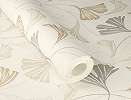 Dekor tapéta ginkgo levél mintával beige és ezüst csillámos színben