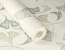 Dekor tapéta ginkgo levél mintával zöld és arany csillámos színben