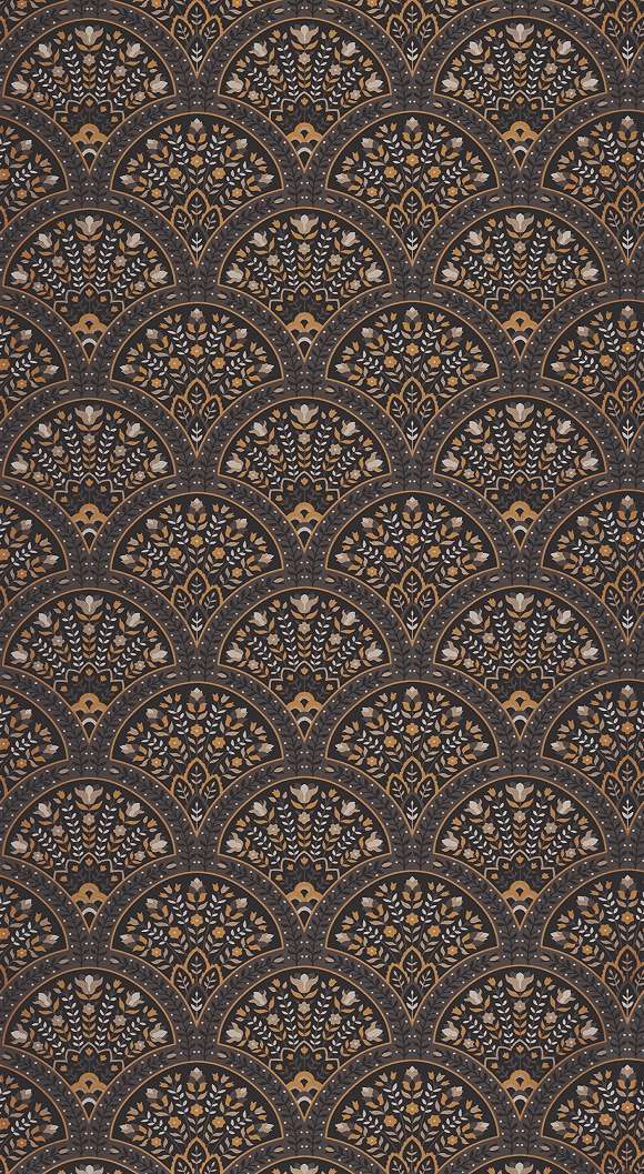 Dekor tapéta indonéz virágos legyező mintával fekete és bronz színárnyalatokal
