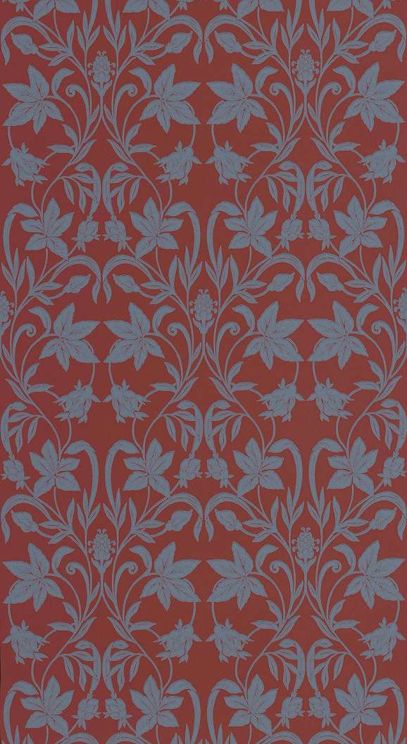 Dekor tapéta kankalin sziluett mintával bordó és acélkék színben