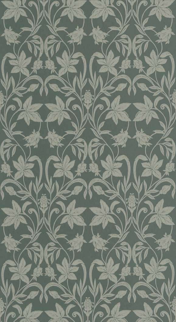 Dekor tapéta kankalin sziluett mintával sötét zsályazöld színben