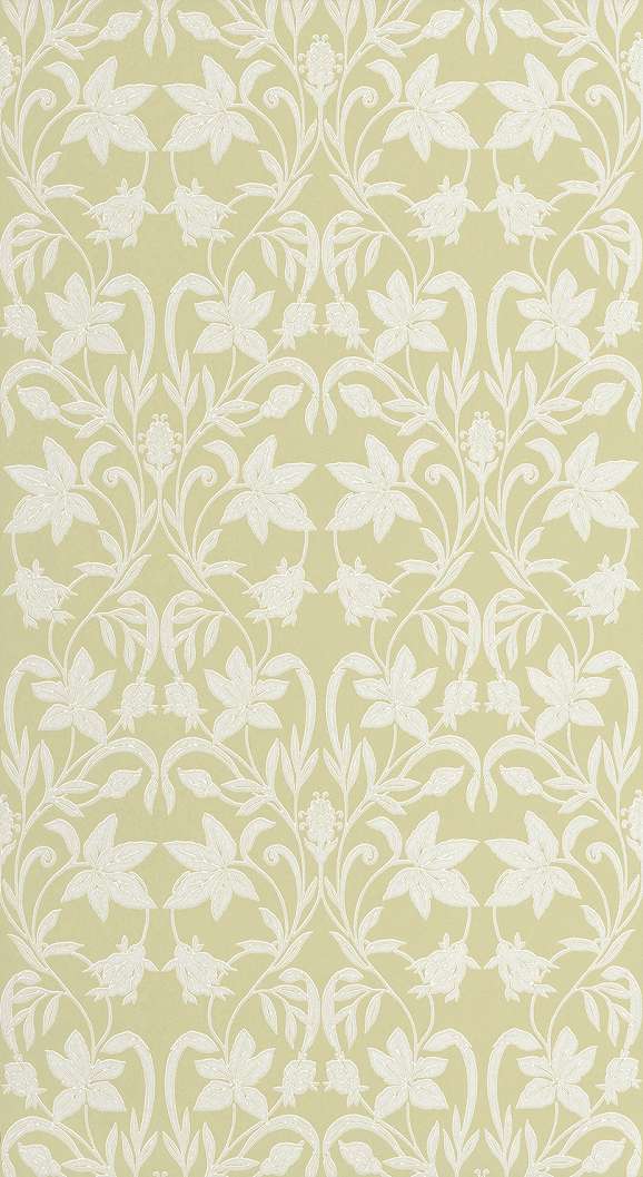 Dekor tapéta kankalin sziluett mintával zsályazöld és krém színben