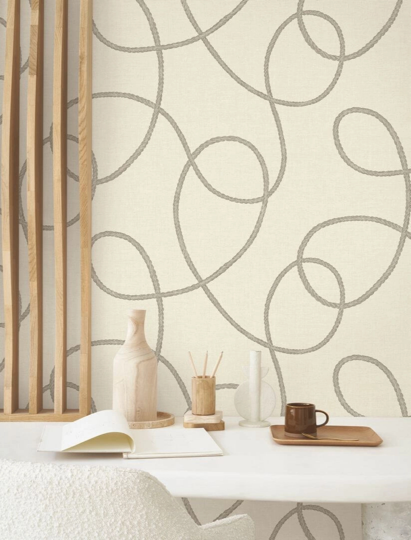 Dekor tapéta kanyargó kötél mintával homokkő színben