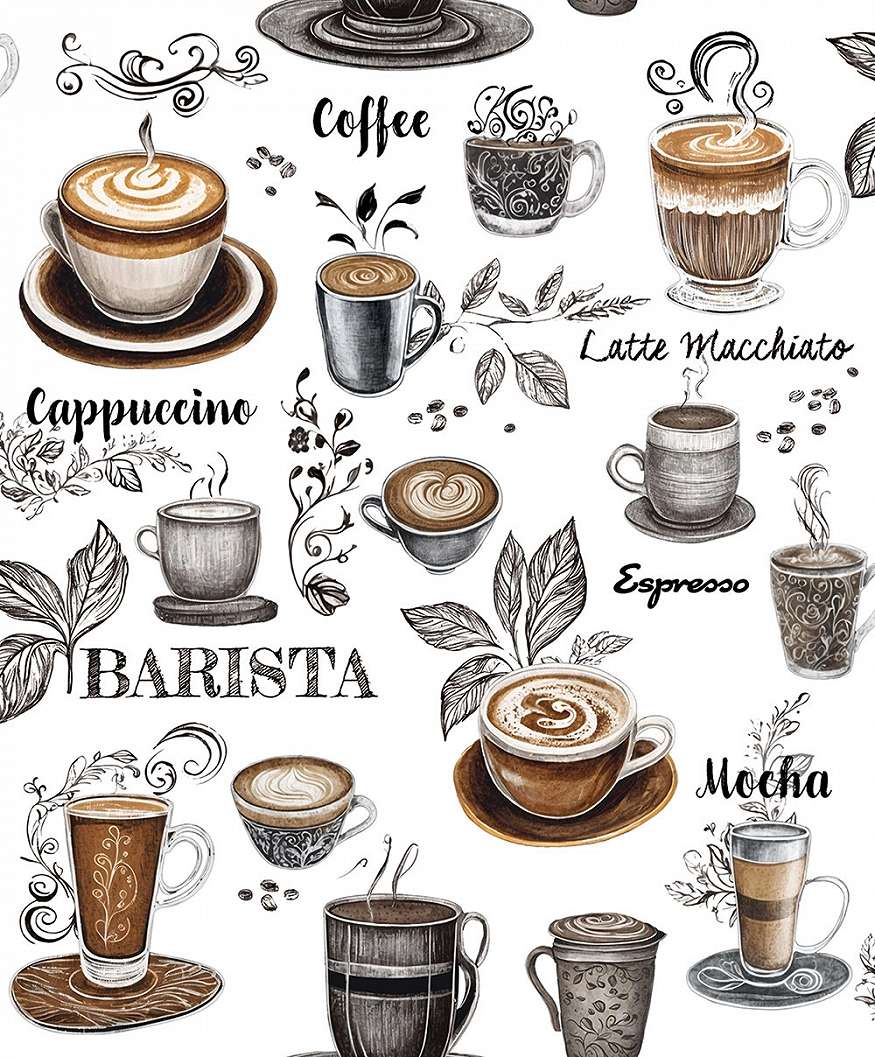 Dekor tapéta kávé mintával fehér színben