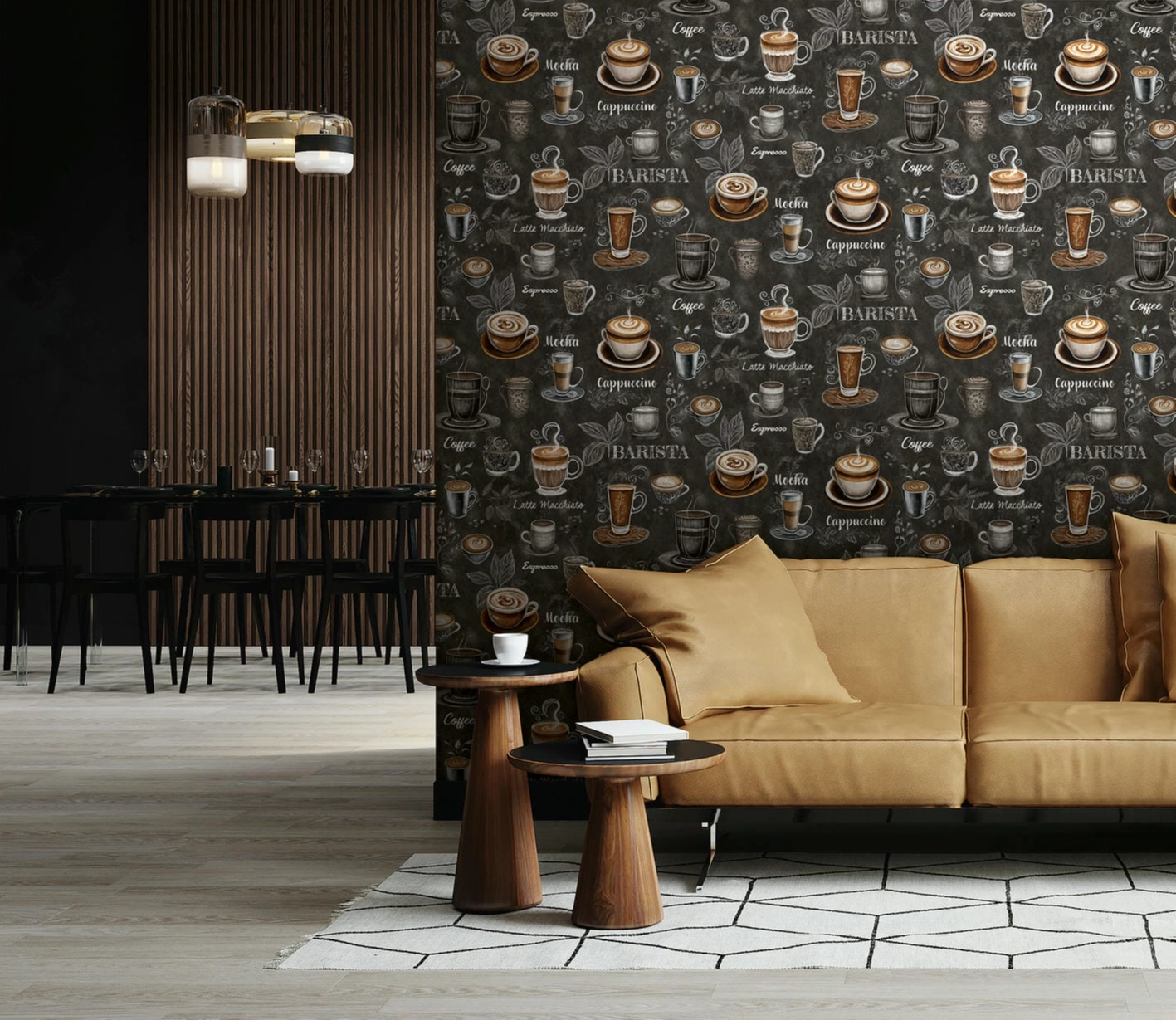 Dekor tapéta kávé mintával fekete színben