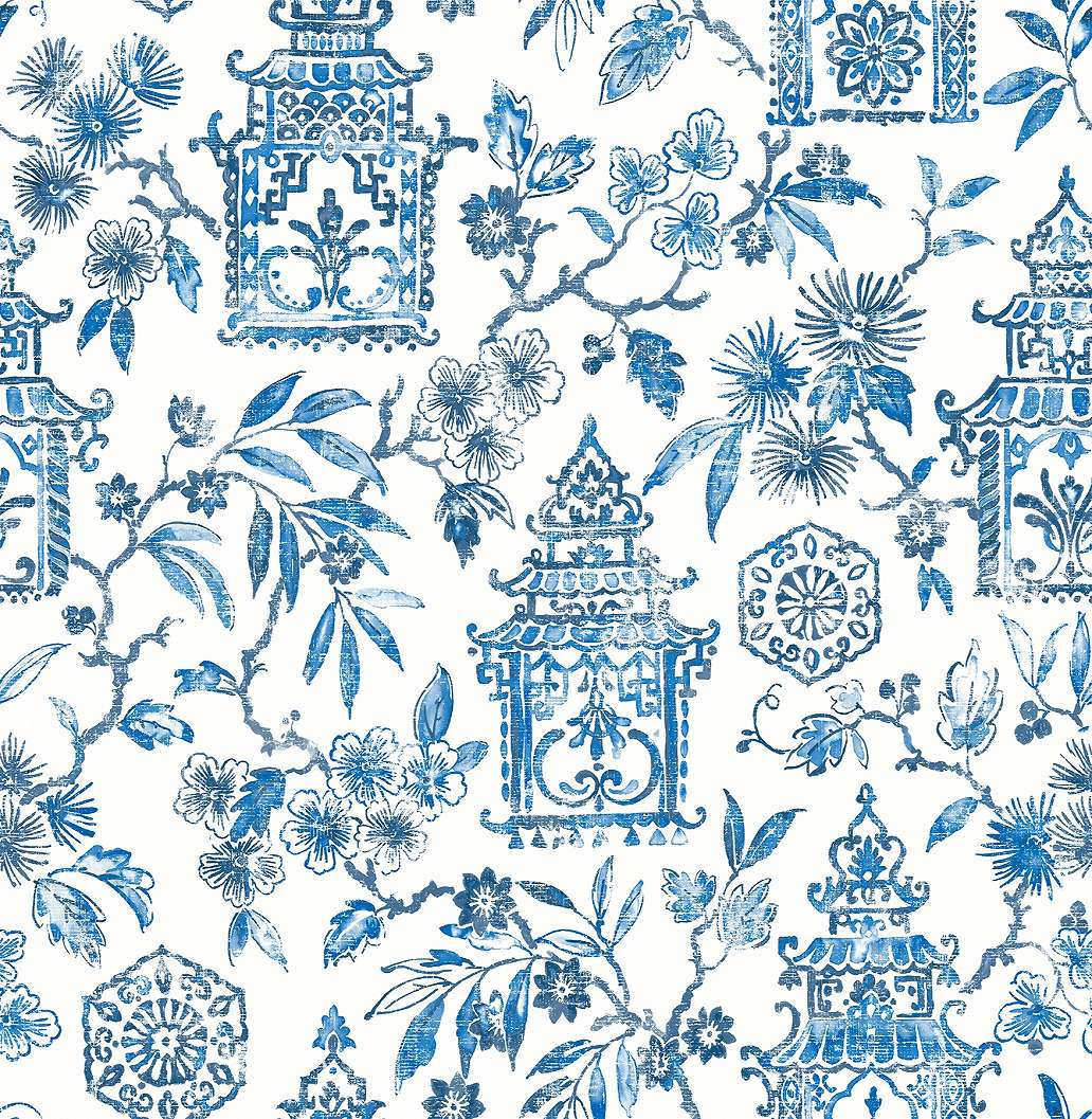 Dekor tapéta kék színű elegáns pagoda és virág mintával