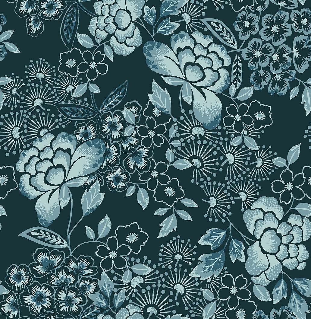 Dekor tapéta kék színű háttérrel rajzolt virág mintával