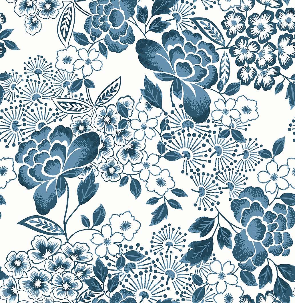 Dekor tapéta kék színű rajzolt virág mintával