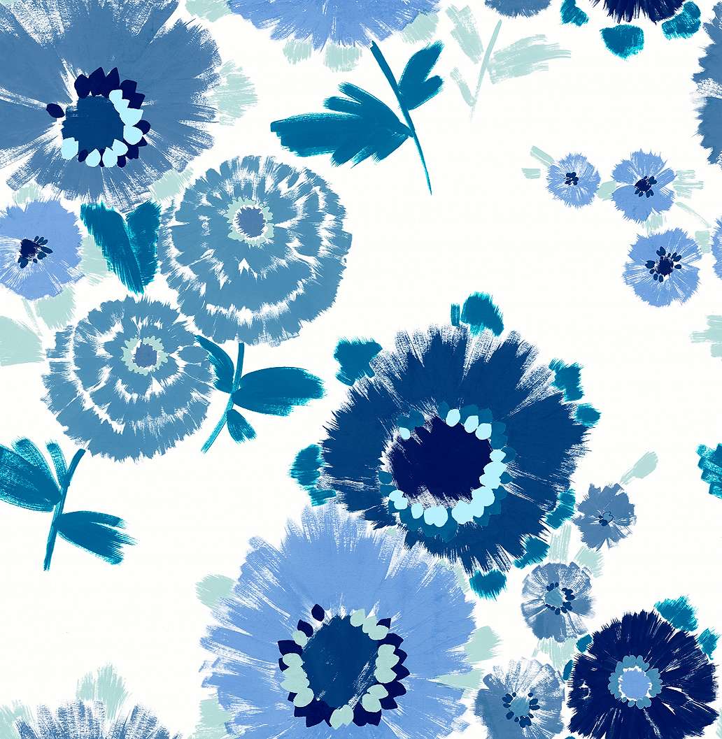Dekor tapéta kék vidám virág mintával