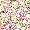 Dekor tapéta kékes összhatású rajzolt virágmezőt idéző mintával