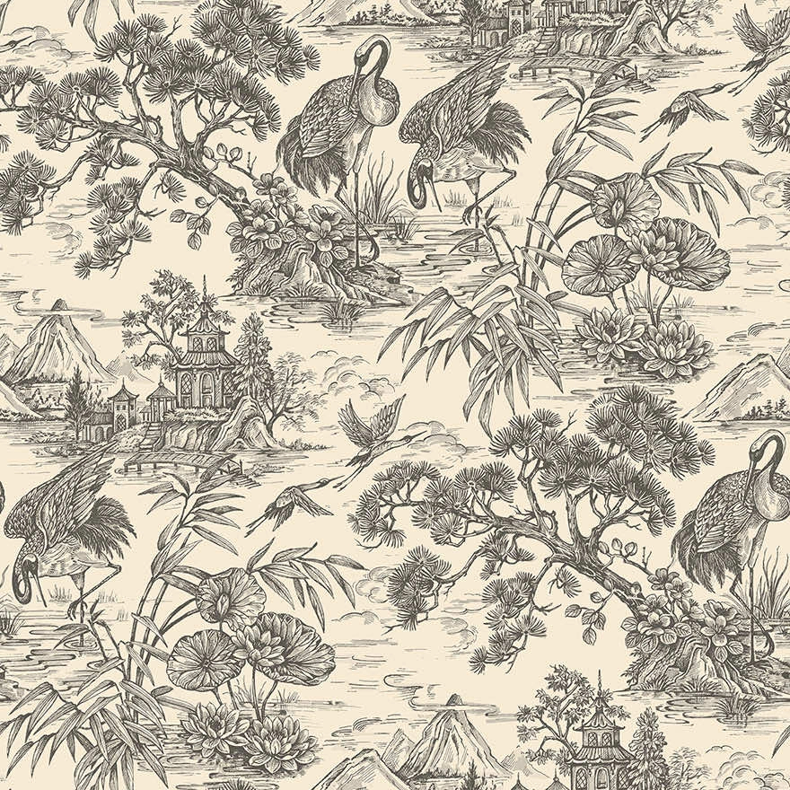 Dekor tapéta keleties madár és botanikus mintával