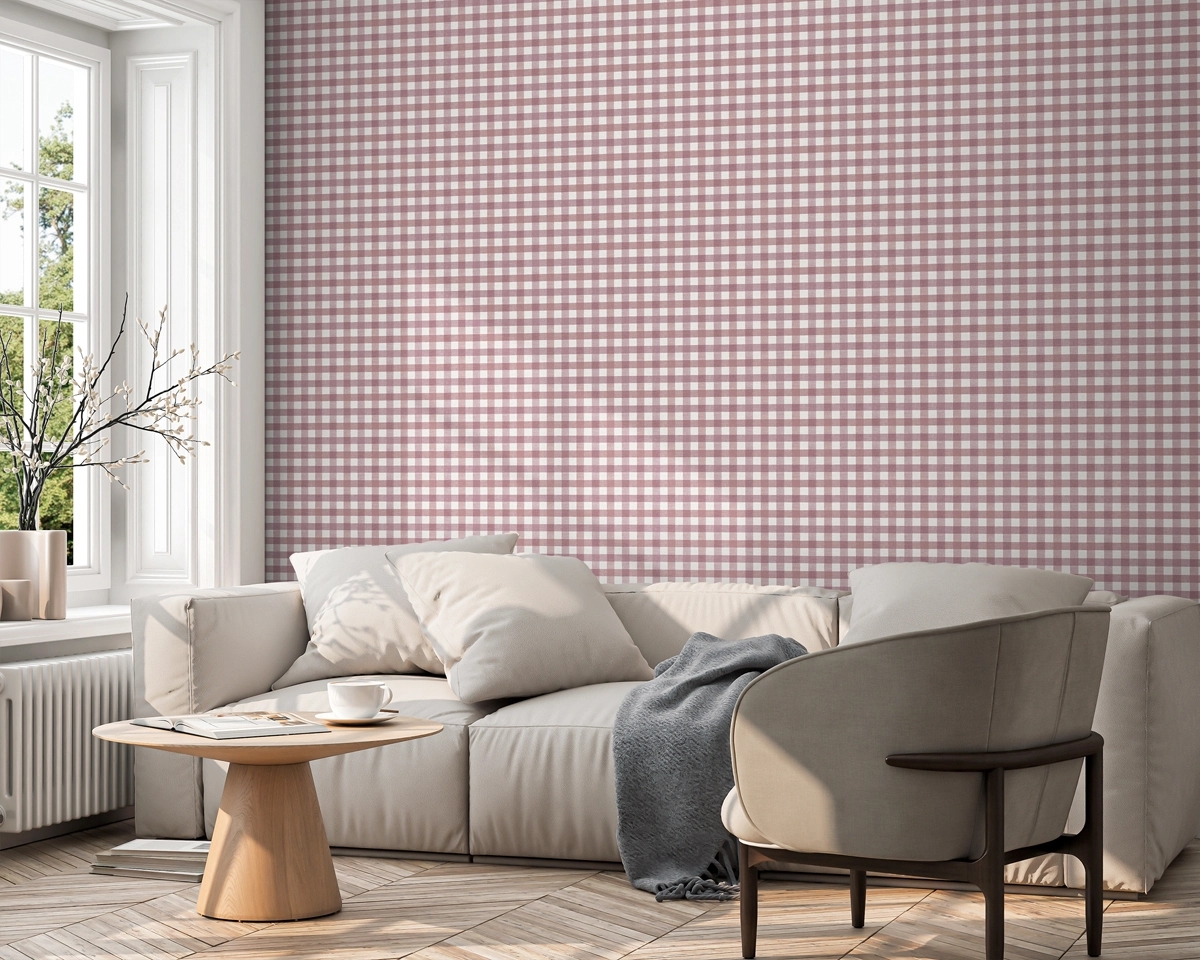 Dekor tapéta keresztbecsíkos mintával bordó-terrakotta színben