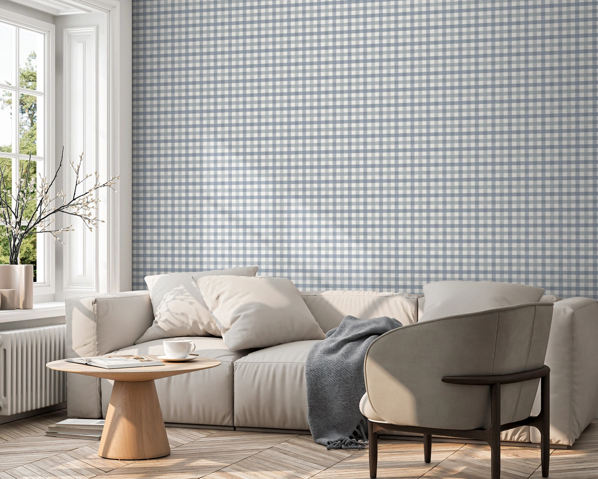 Dekor tapéta keresztbecsíkos mintával kék színben