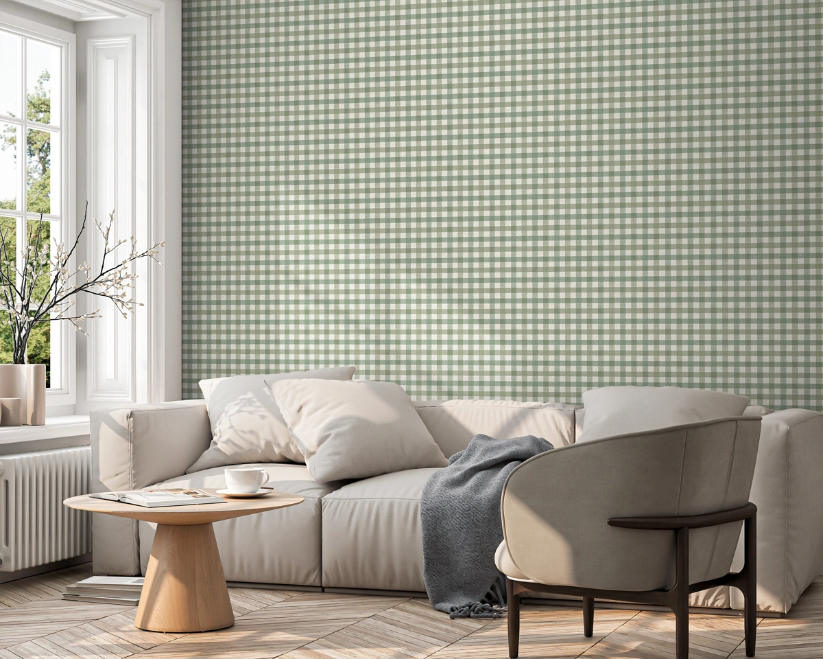 Dekor tapéta keresztbecsíkos mintával zöld színben