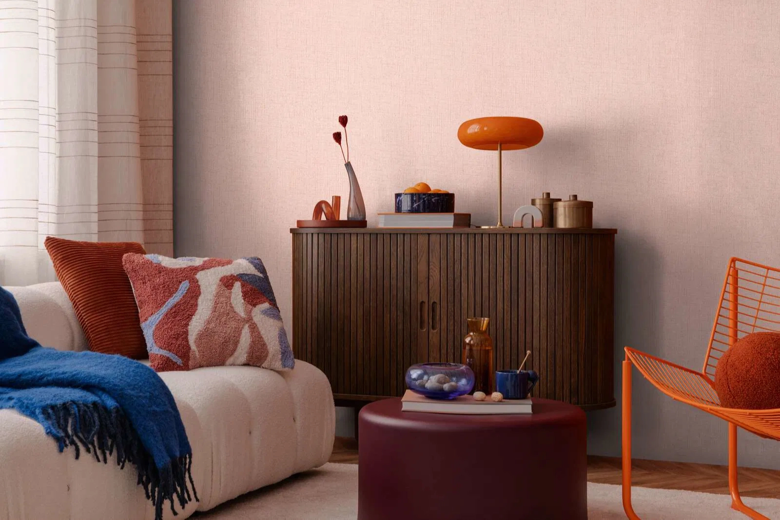 Dekor tapéta korall egyszínű mintával