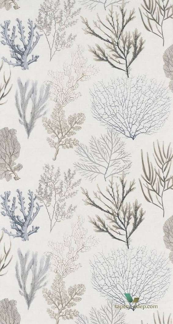 Dekor tapéta korall mintával kék és szürke színben