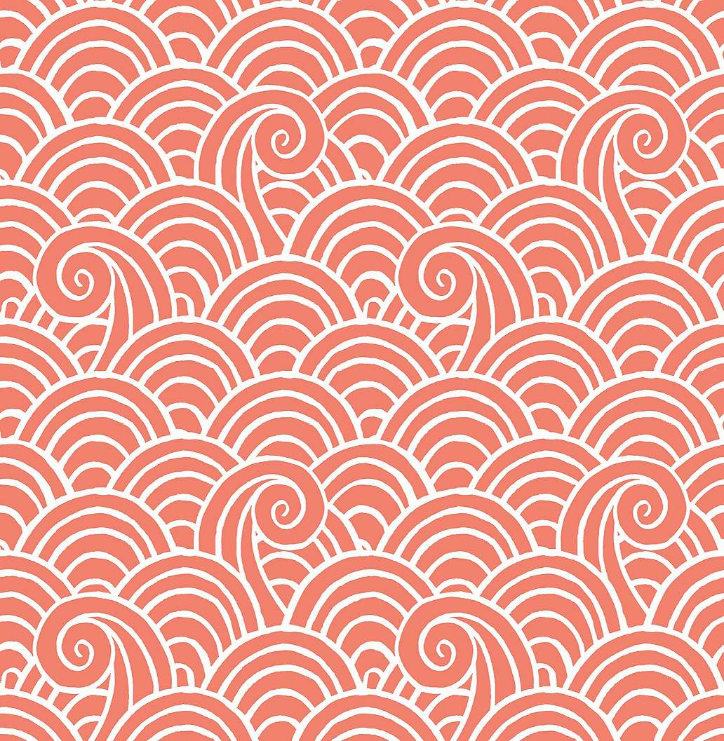 Dekor tapéta korall színű rajzolt hullám mintával