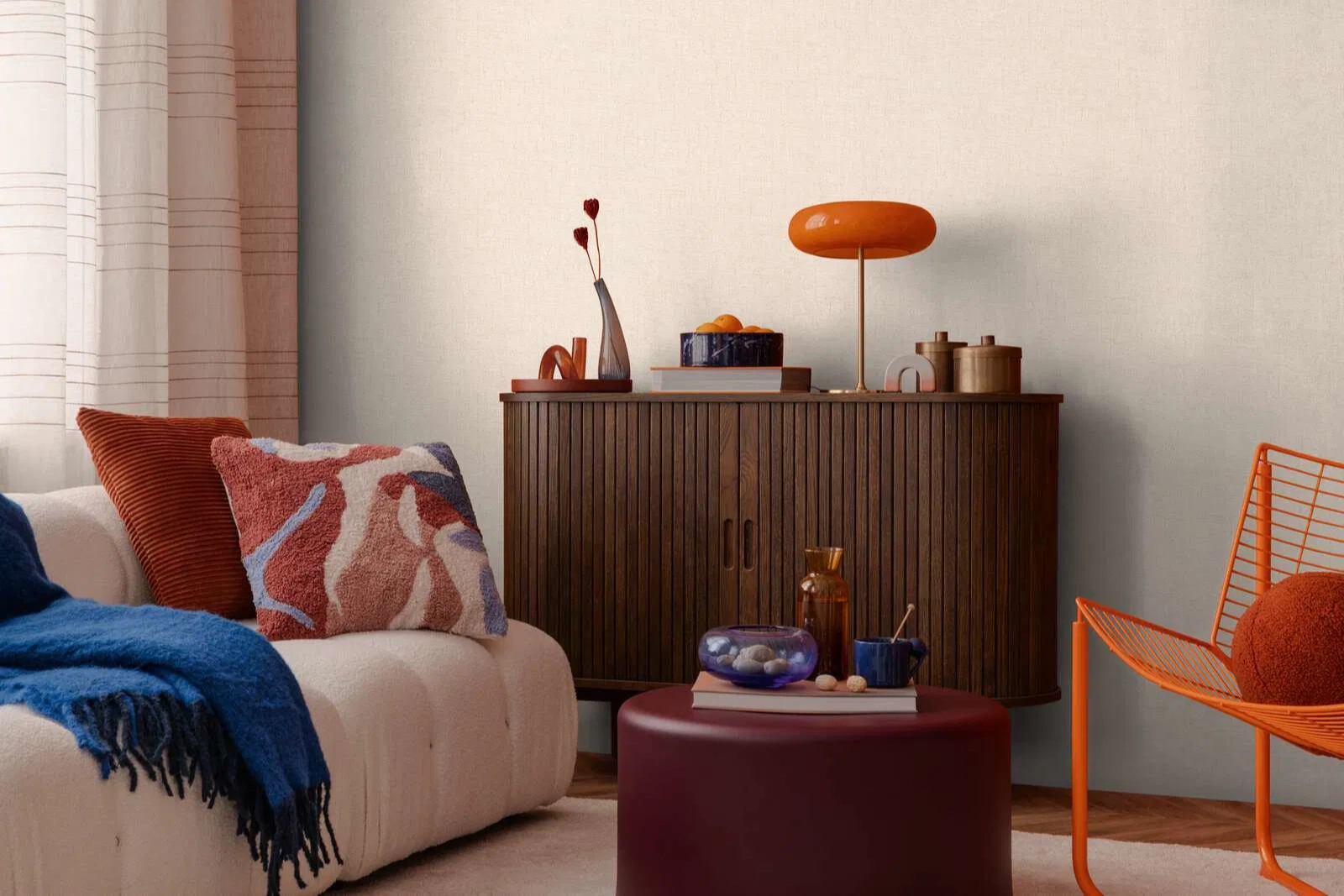 Dekor tapéta krém egyszínű mintával