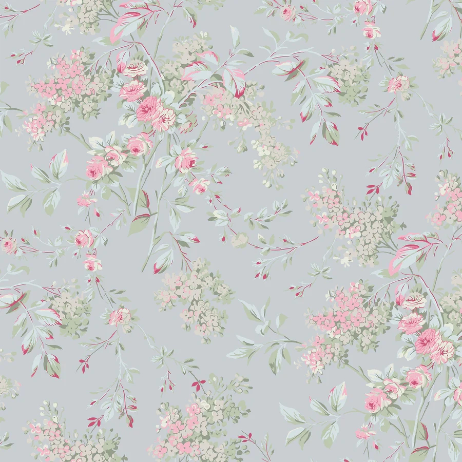 Dekor tapéta levél és virág mintával világoskék és rózsaszín színben
