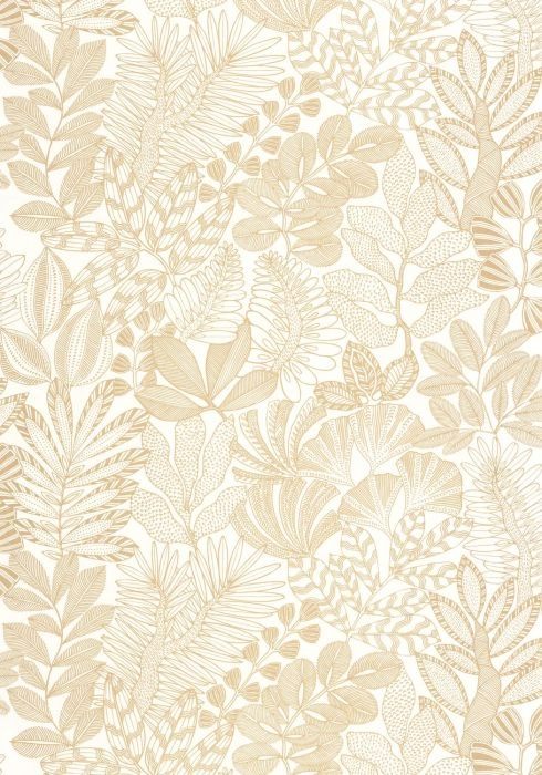 Dekor tapéta levél mintával fémes arany-fehér színben