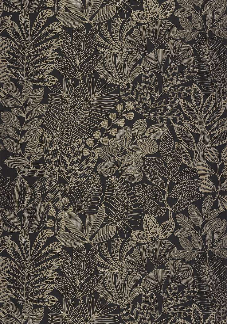Dekor tapéta levél mintával fémes arany-fekete színben