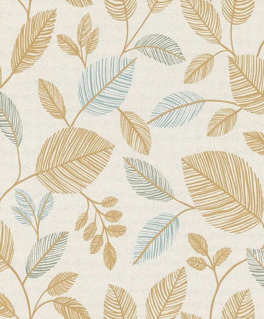 Dekor tapéta levél mintával musztársárga és zöld színben