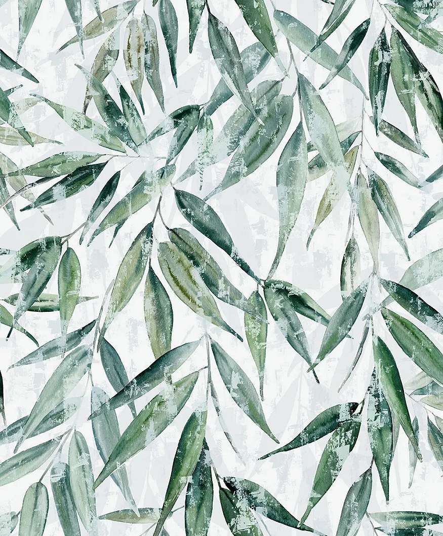 Dekor tapéta levél mintával sötétzöld színben