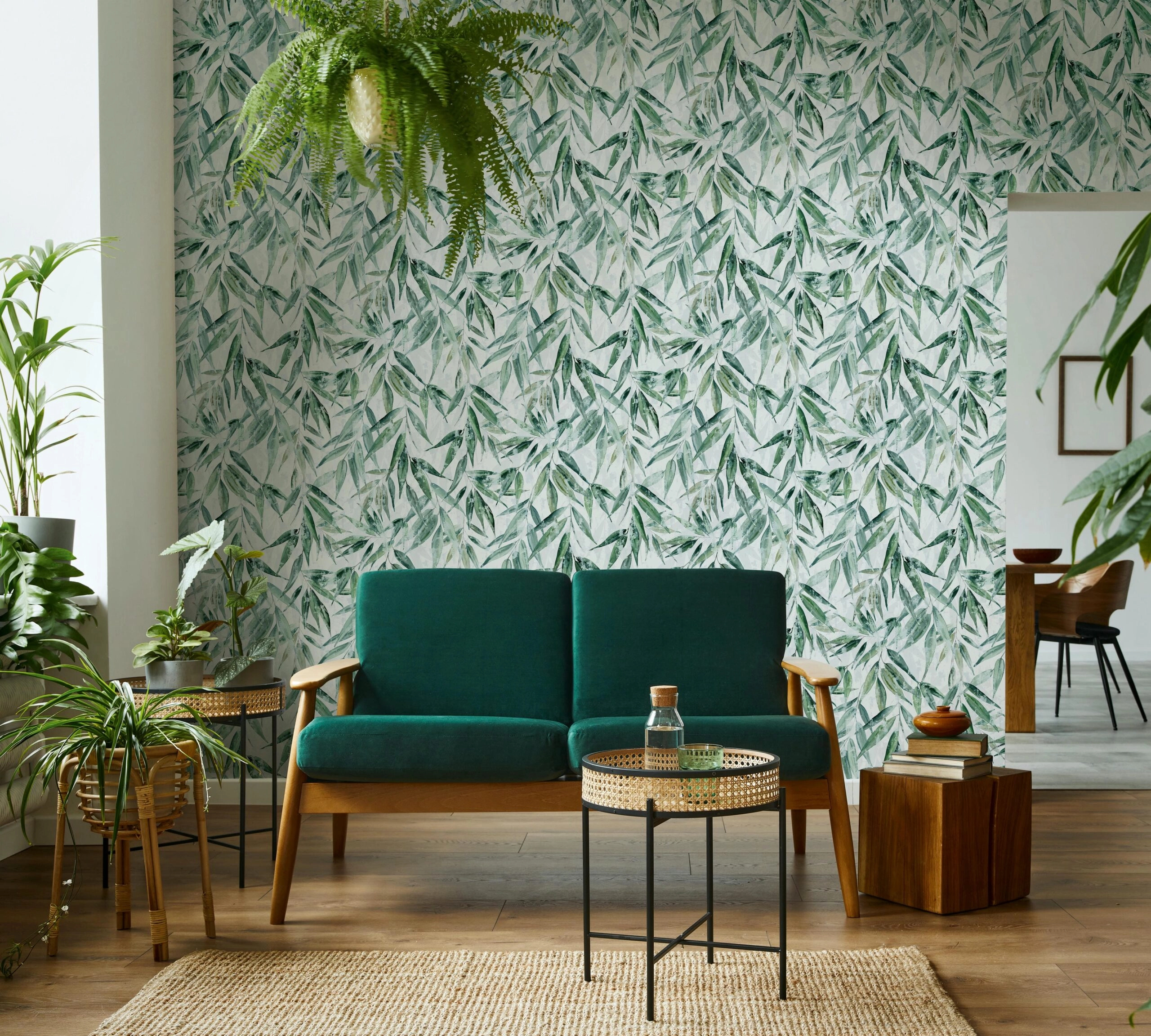 Dekor tapéta levél mintával sötétzöld színben