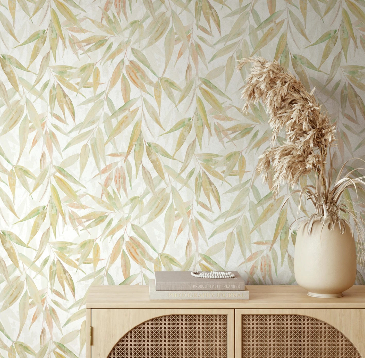 Dekor tapéta levél mintával zöld és sárga színben