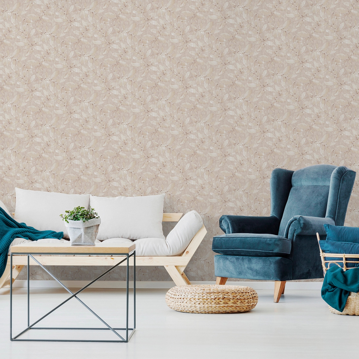 Dekor tapéta leveles faág mintával beige és barna színben