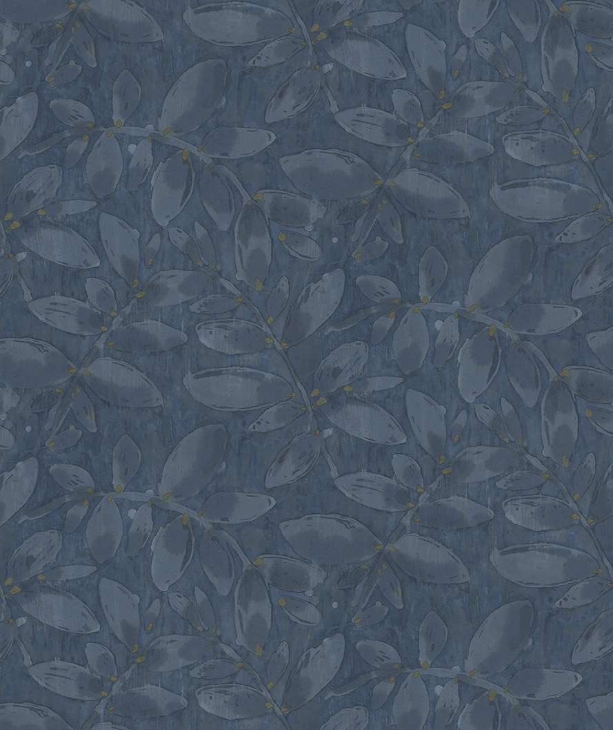 Dekor tapéta leveles faág mintával matrózkék és barna színben