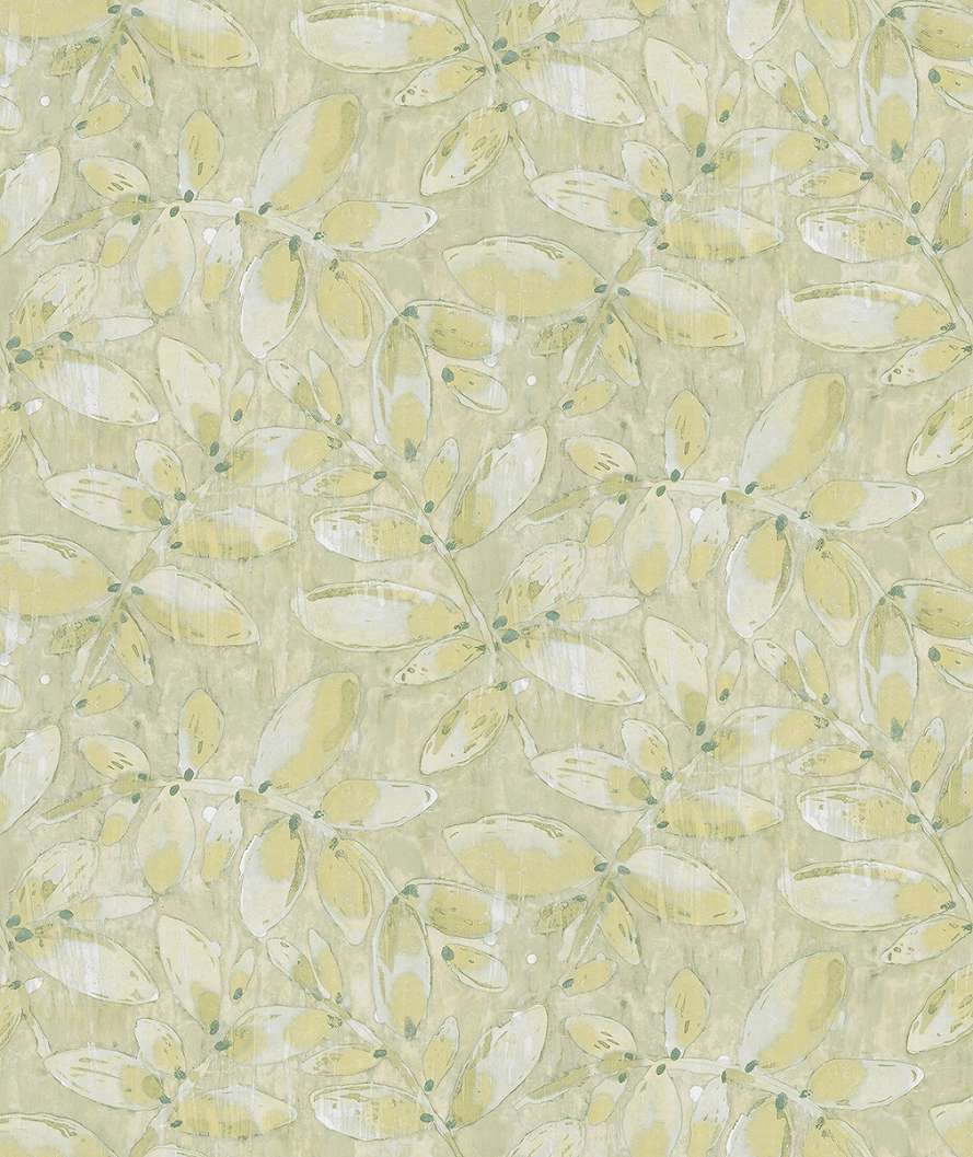 Dekor tapéta leveles faág mintával sárga és zöld színben