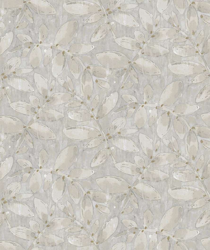 Dekor tapéta leveles faág mintával szürke és beige színben