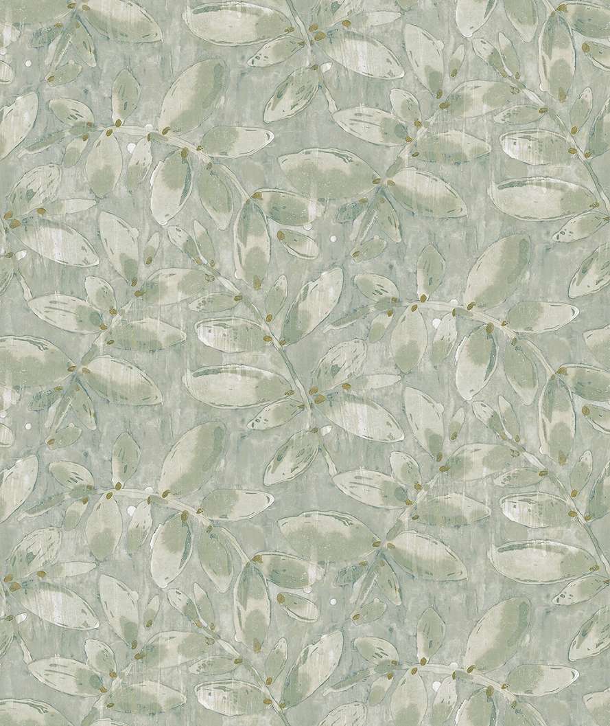 Dekor tapéta leveles faág mintával zöld színben