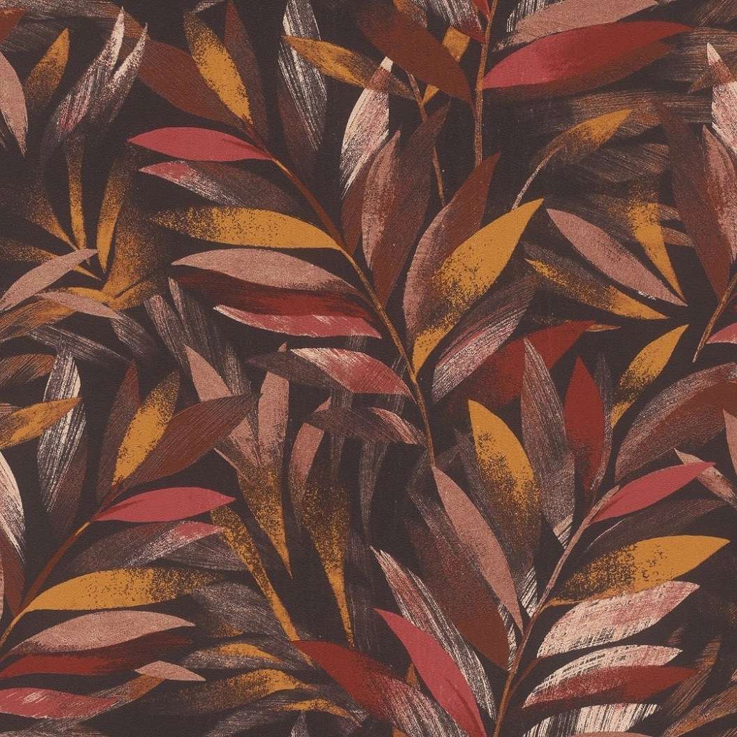 Dekor tapéta leveles mintával barna vörös meleg színekkel