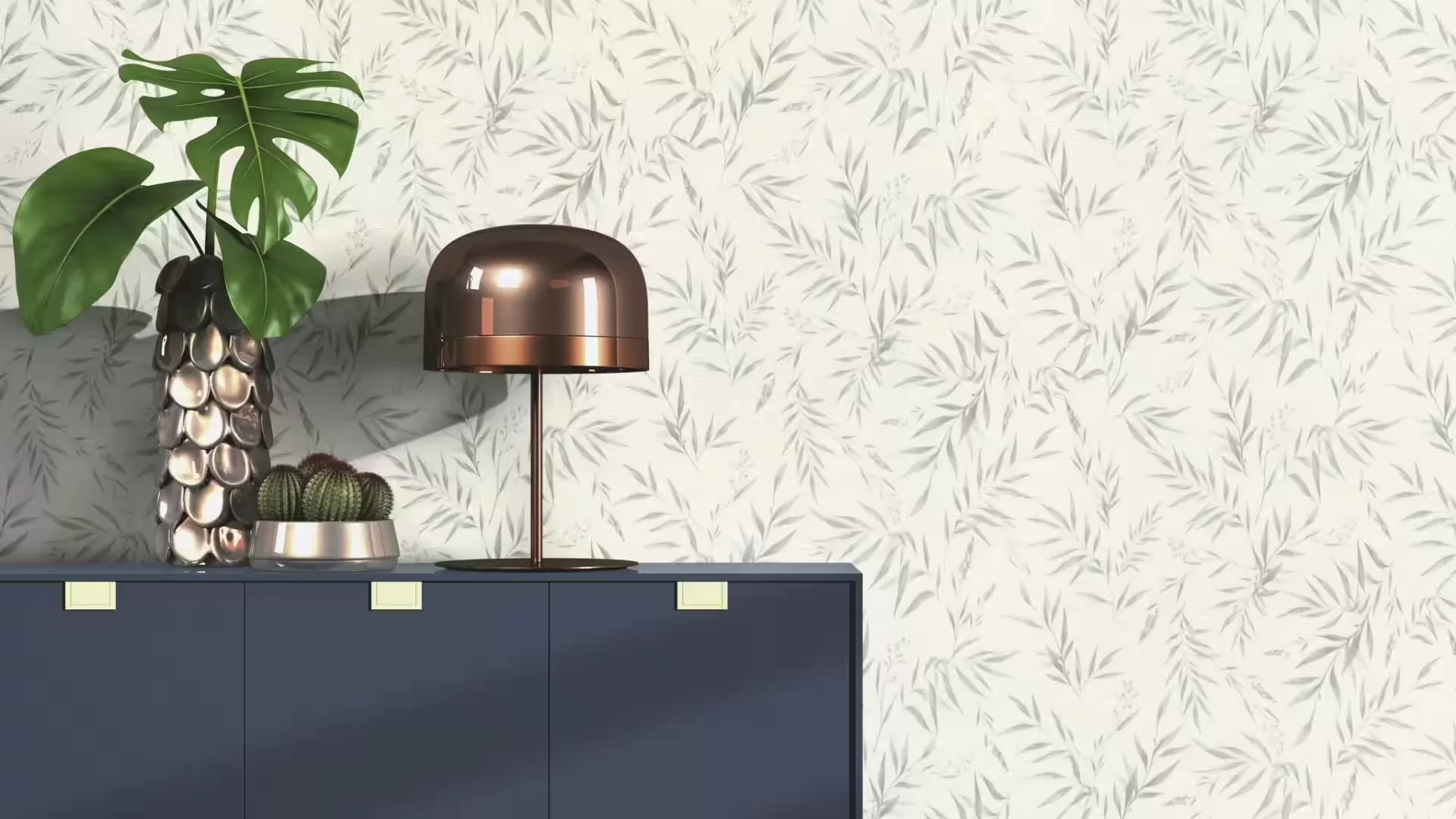 Dekor tapéta leveles mintával fényes arany és ezüst színben